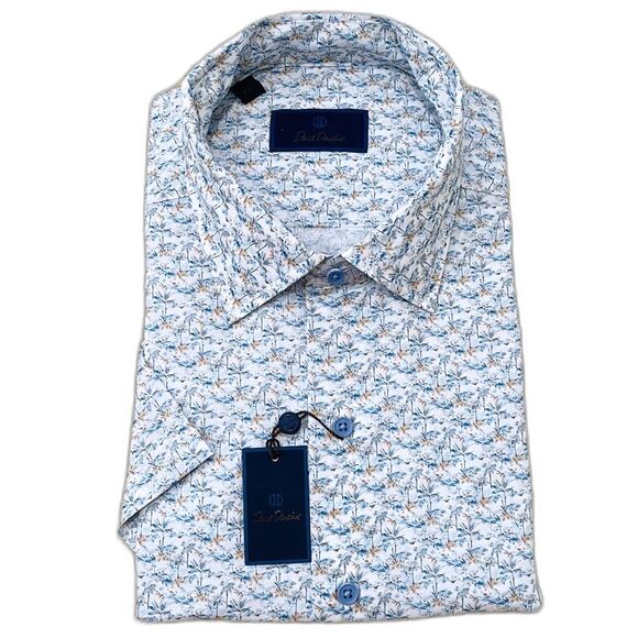 $155 David Donahue NWT Men's Size XXL Slim Fit Short Sleeve Sport Shirt Blue - Picture 1 of 8
